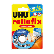 Uhu rollafix transparent dévidoir 25mx19mm + 5m offert