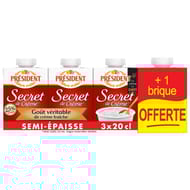 Président secret de crème semi épaisse 25% mg 3x20cl + 1 brique offerte