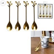 Cuillères à café feuille doré x4