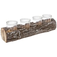 Rondin en bois 32 cm et 4 photophores en verre