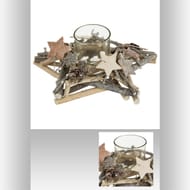 Photophore en verre sur étoile en bois pour bougie chauffe-plat
