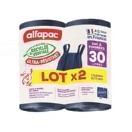 Alfapac lot de 2 x 15 sacs 30l à poignées ultra résistant