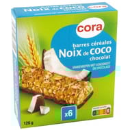 Cora barres céréales noix de coco chocolat 6 x 21g soit 126g