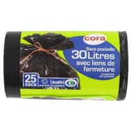 Cora sacs poubelle x25 liens classiques 30 litres