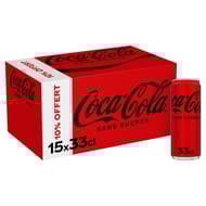 Coca-Cola sans sucres boite 15x33cl dont 10% offert