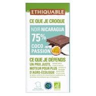 Ethiquable chocolat noir 75% coco passion bio nicaragua 100g