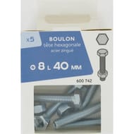 5 Boulons tête hexagonale acier zingué  8x40mm