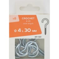 8 crochet à vis acier zingué 4x30mm