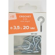 12 crochet à vis acier zingué 3,5x20mm