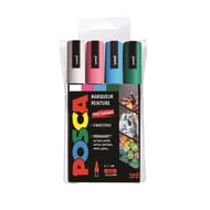 4 Posca pointe moyenne bleu clair, blanc, vert foncé, rose