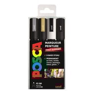Posca 4 marqueurs pointe moyenne or argent blanc noir