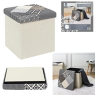 Coffre pouf pliable patchwork gris