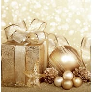 Serviettes x20 decorees cadeau et boule or 33x33cm 3 plis