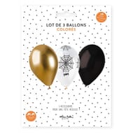 6 ballons en latex or métallisé/blanc décoré toile araignée / noir