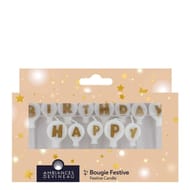 Bougies ballons sur pic "Happy Birthday" Or