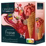 L'angelys cône artisanal sorbet plein fruit fraise coulis framboise x4 300g