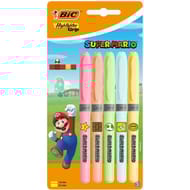 BIC Super Mario  Highlighter Grip Decor Surligneurs Pastel Pointe Biseautée - Couleurs Assorties, Bl