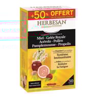 Herbesan miel gelée royale acérola pollen pamplemousse propolis ampoules x30