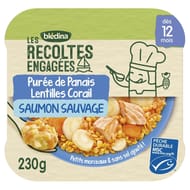 Bledina bio les récoltes engagées petit plats puree de panais, lentilles, saumon des 12 mois 230g