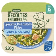 Bledina bio les récoltes engagées épinard pois casses pates étoiles saumon sauvage des 15 mois 250g