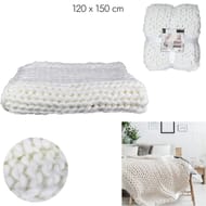 Plaid grosse maille "chunky "ecru 120x150cm