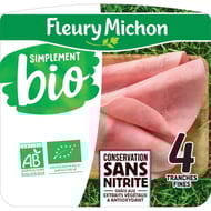 Fleury Michon jambon simplement bio conservation sans nitrite 4 tranches 120g
