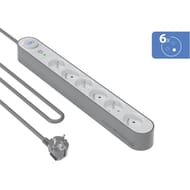 Force power lite parafoudre 6 prises 800j 1,5m 100% plastique recycle grise et blanche FPLIPARAF6P80