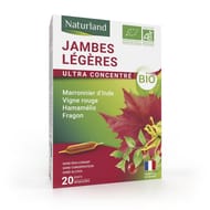 Naturland jambes légères marron d'inde hamamelis vigne rouge bio 20 ampoules 10ml