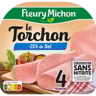 Fleury Michon jambon Le Torchon -25% de sel sans couenne 4 tranches fines 120g
