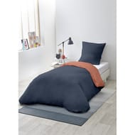 Parure housse de couette microfibre lavée 140x200cm1 taie 63x63cm marine/terre