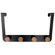 Patere de porte 4 tetes metal noir et bois