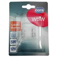 Cora blister 2 lampes W5W culot W2, 1x9,5d 5W 12V