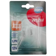 Cora blister 2 ampoules voiture W1,2W culot W2x4,6d 1,2W 12V