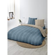Parure housse de couette microfibre frappée 240x220cm+2 taies 63x63cm rayures marine