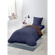 Parure housse de couette microfibre lavée 140x200cm+1 taie 63x63cm marine marron