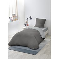 Parure housse de couette lavée 140x200cm+1 taie 63x63cm gris foncé gris clair