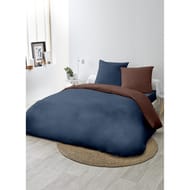 Parure housse de couette microfibre lavée 240x220cm+2 taies 63x63cm marine marron