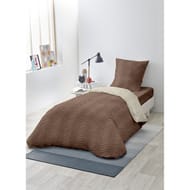 Parure housse de couette microfibre frappée 140x200cm+1 taies 63x63cm epi marron beige
