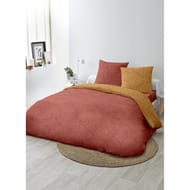 Parure housse de couette microfibre frappée 200x200cm+2 taies 63x63cm palmette terracota