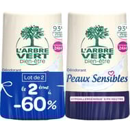 L'arbre vert bien-être déodorants peaus sensibles 2x50ml