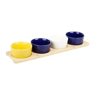 Set de 4 bols en gres glaze solid color avec planche en bambou d8.6cm