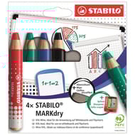 4 Crayon marqueurs stabilo markdry + 1 taille-crayons + 1 chiffonnette