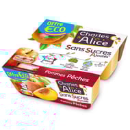 Charles & Alice sans sucre ajouté pomme pêche 4x100g offre eco