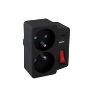 Chacon biplite 2x16A + 1USB A + 1 USB avec interrupteur noir