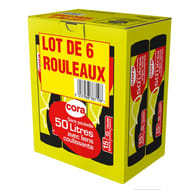 Cora lot 6 x 15 sacs poubelle lien coulissant 50l