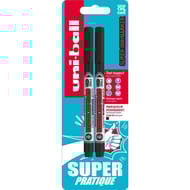 Uniball 2 marqueurs permanents tout support trait fin noir super ink