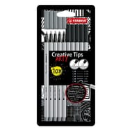 Etui carton x 10 stabilo creative tips arty - noir + gris