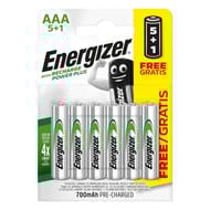 Energizer 5 piles rechargeables AAA (HR03) + 1 offerte - 700 mAh 78g
