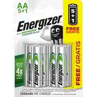 Energizer 5 piles rechargeables AA (HR6) + 1 offerte - 2000 mAh 160g