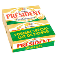 Président beurre plaquette demi sel 80% mg lot 2x250g format spécial